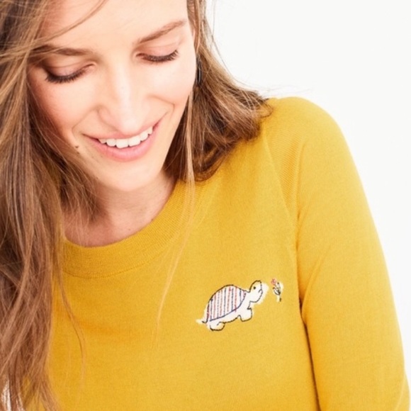 J. Crew Sweaters - J CREW tippi mustard yellow sweater w turtle
